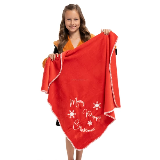 Poppy Hímzett Gyerek Takaró, Christmas Piros