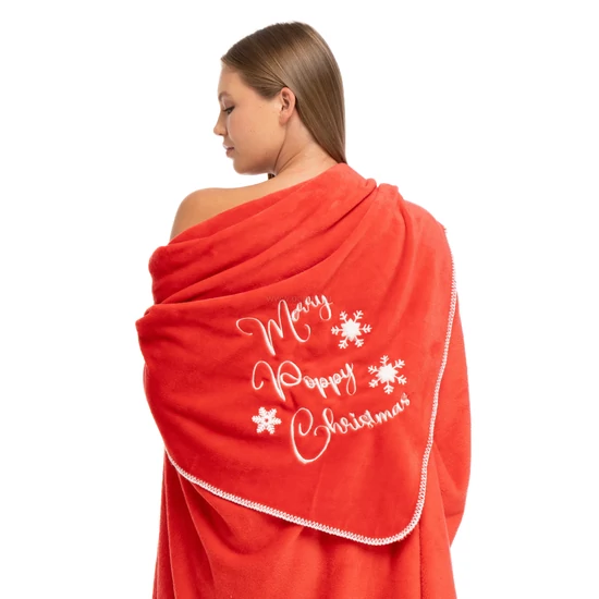 Poppy Hímzett Takaró, Christmas Piros